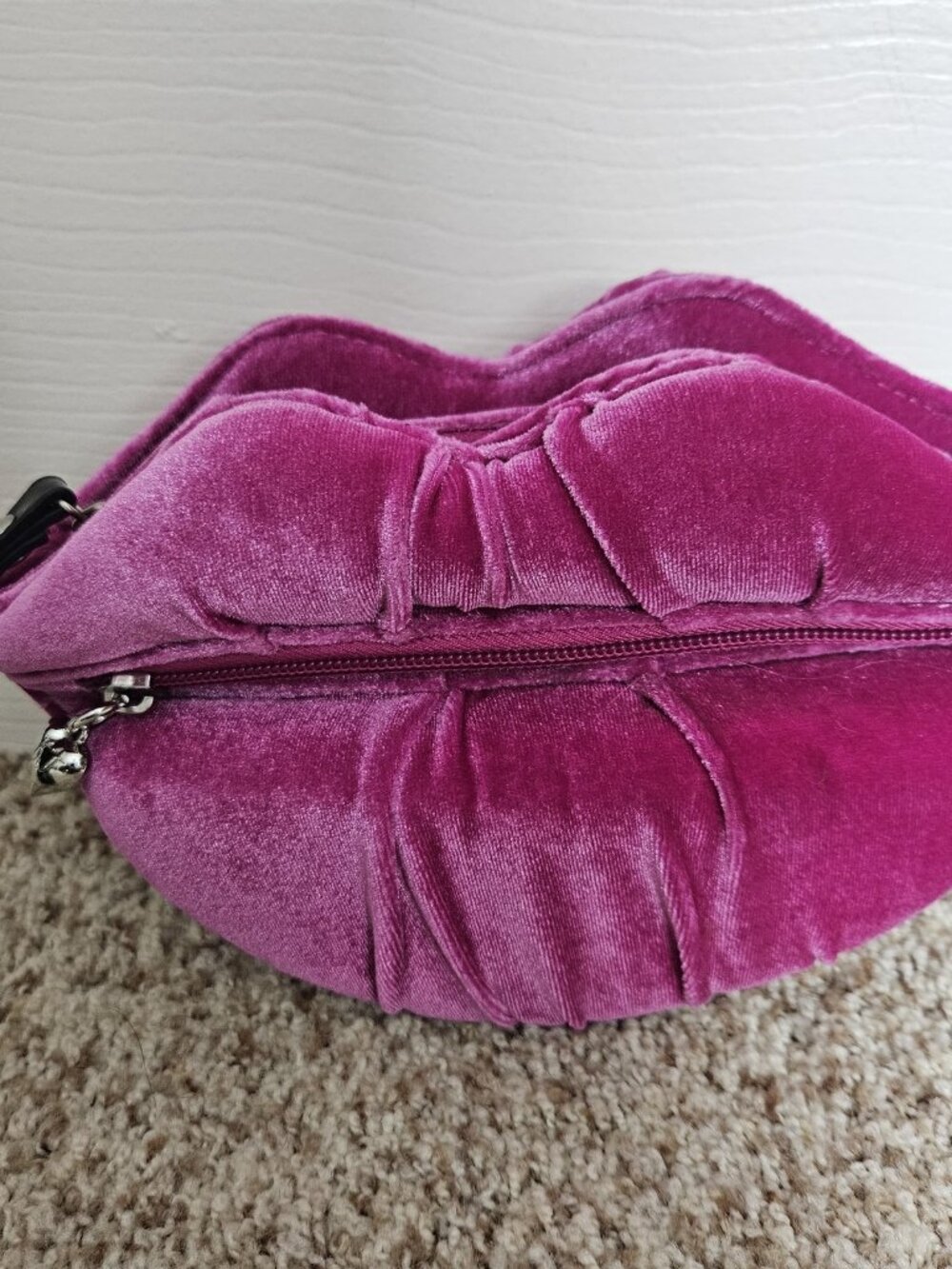 Betsey Johnson Pink Velvet Lip Wristlet Clutch